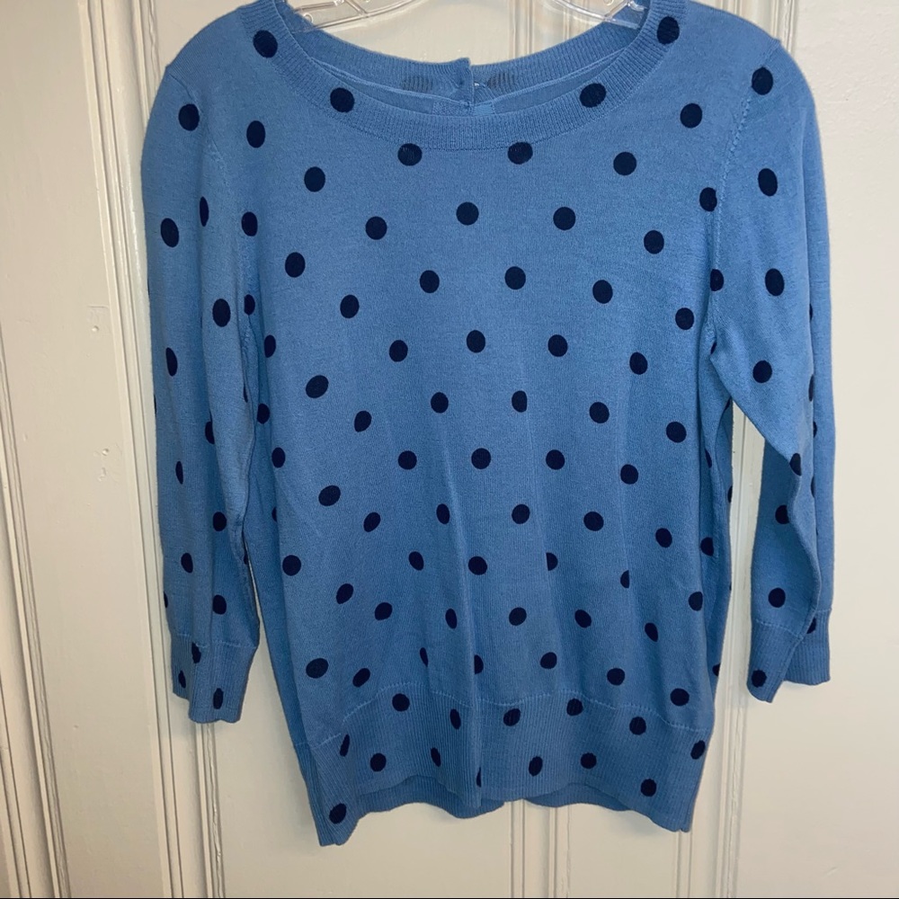 Boden Cornflower and Navy Blue Polka Dot Wool/Cotton Blend Sweater Preppy